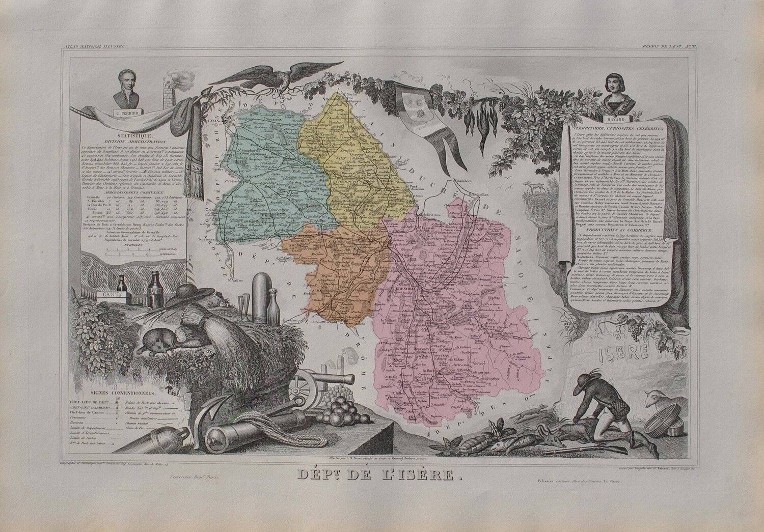 France, Carte ancienne de L'Isère, Gravure originale Victor Levasseur Druck zu verkaufen
