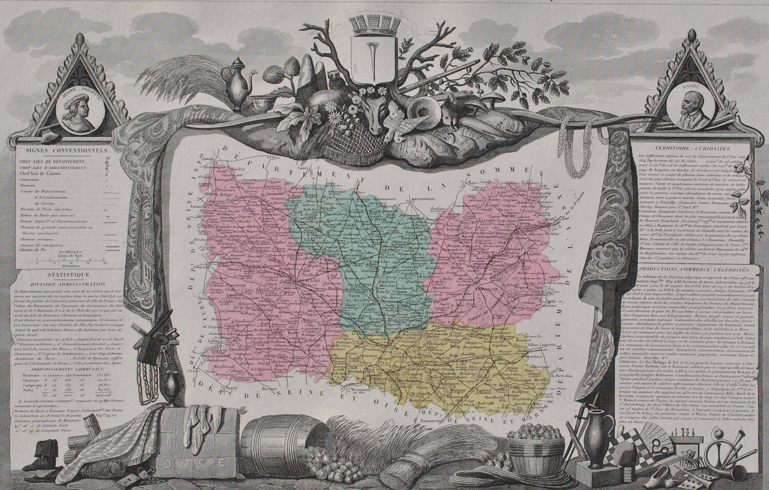 France, Carte ancienne de l'Oise Victor Levasseur Druck zu verkaufen