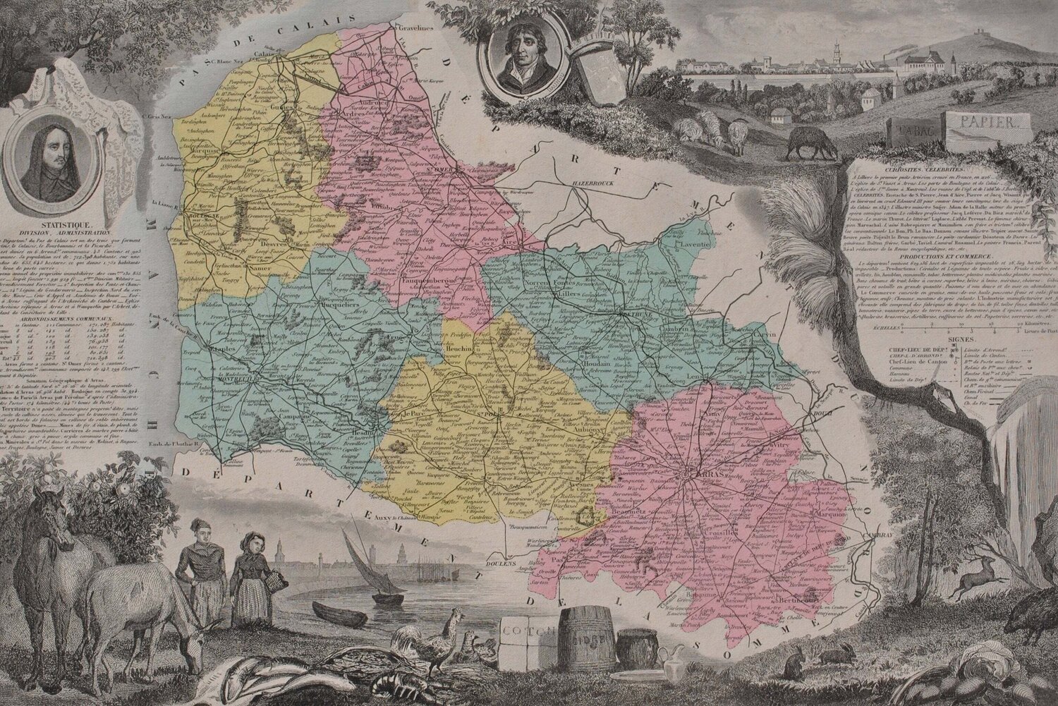 France, Carte ancienne du Pas de Calais Victor Levasseur Druck zu verkaufen
