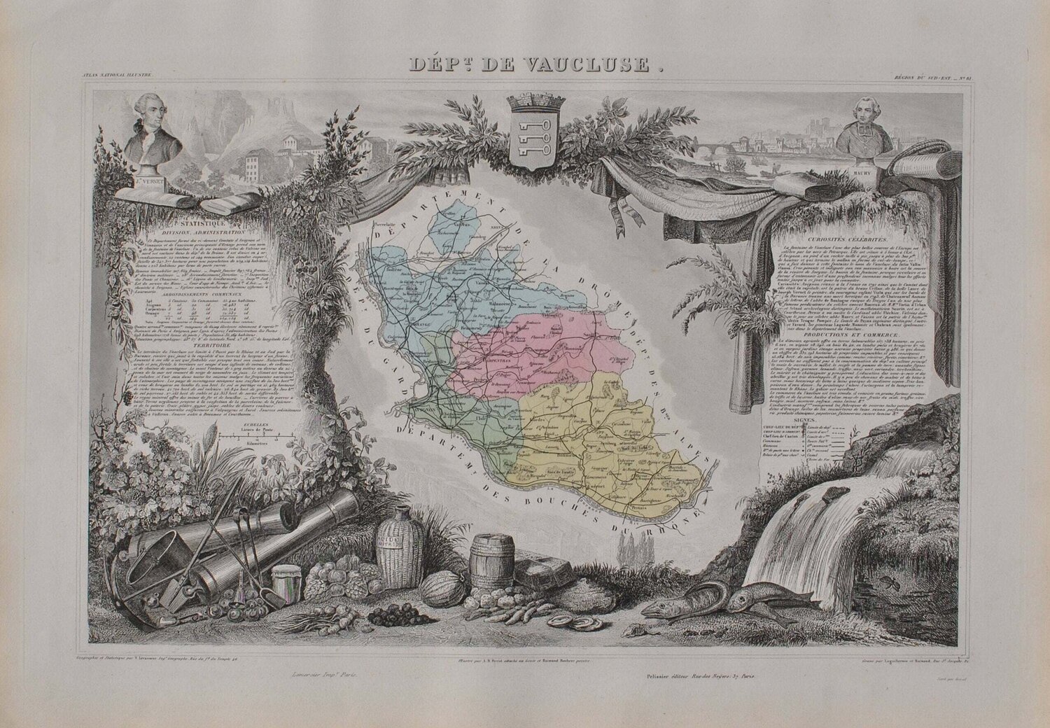 France, Carte ancienne du Vaucluse, Gravure originale Victor Levasseur Druck zu verkaufen
