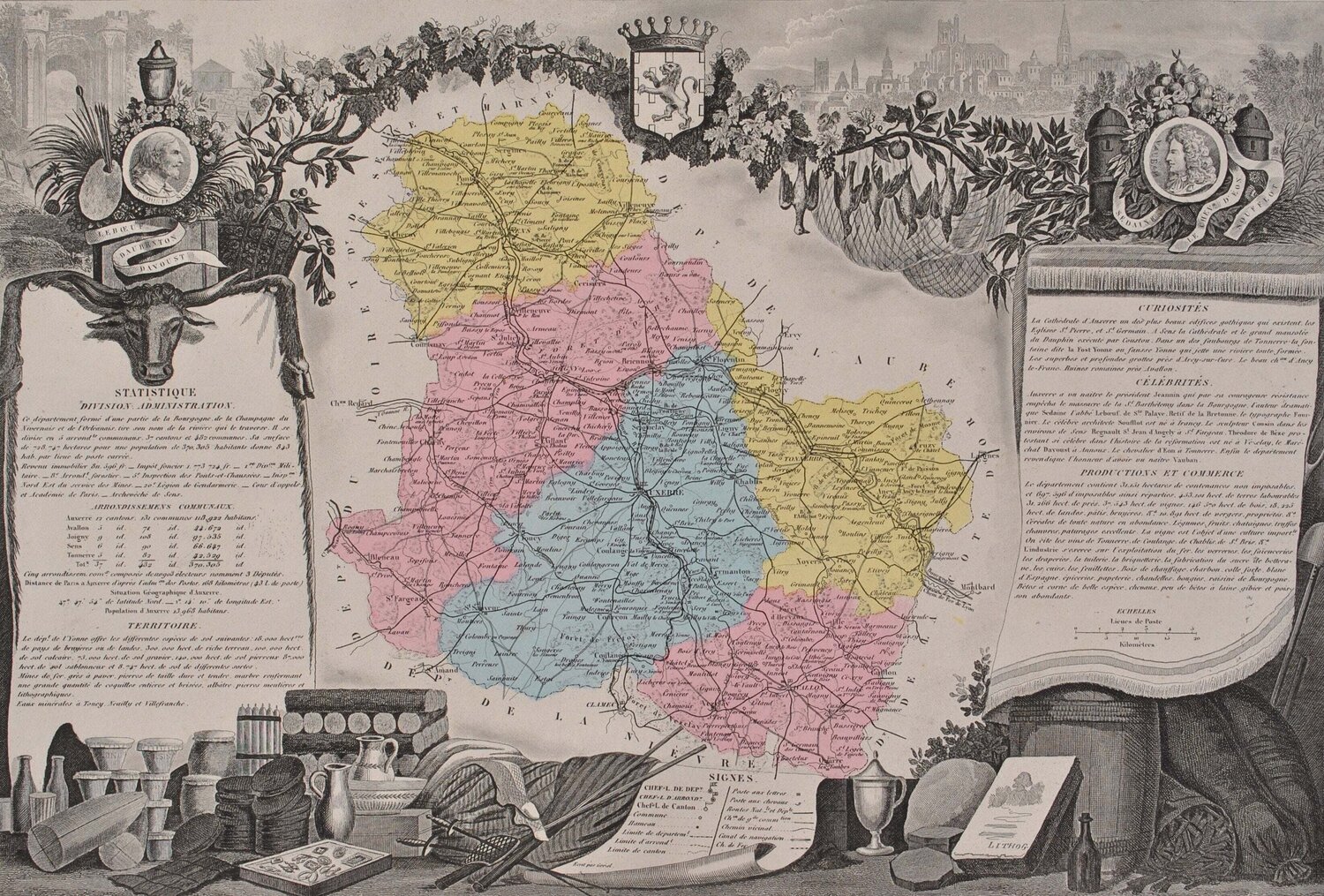 France, Carte ancienne  de l'Yonne Victor Levasseur Stampa in vendita