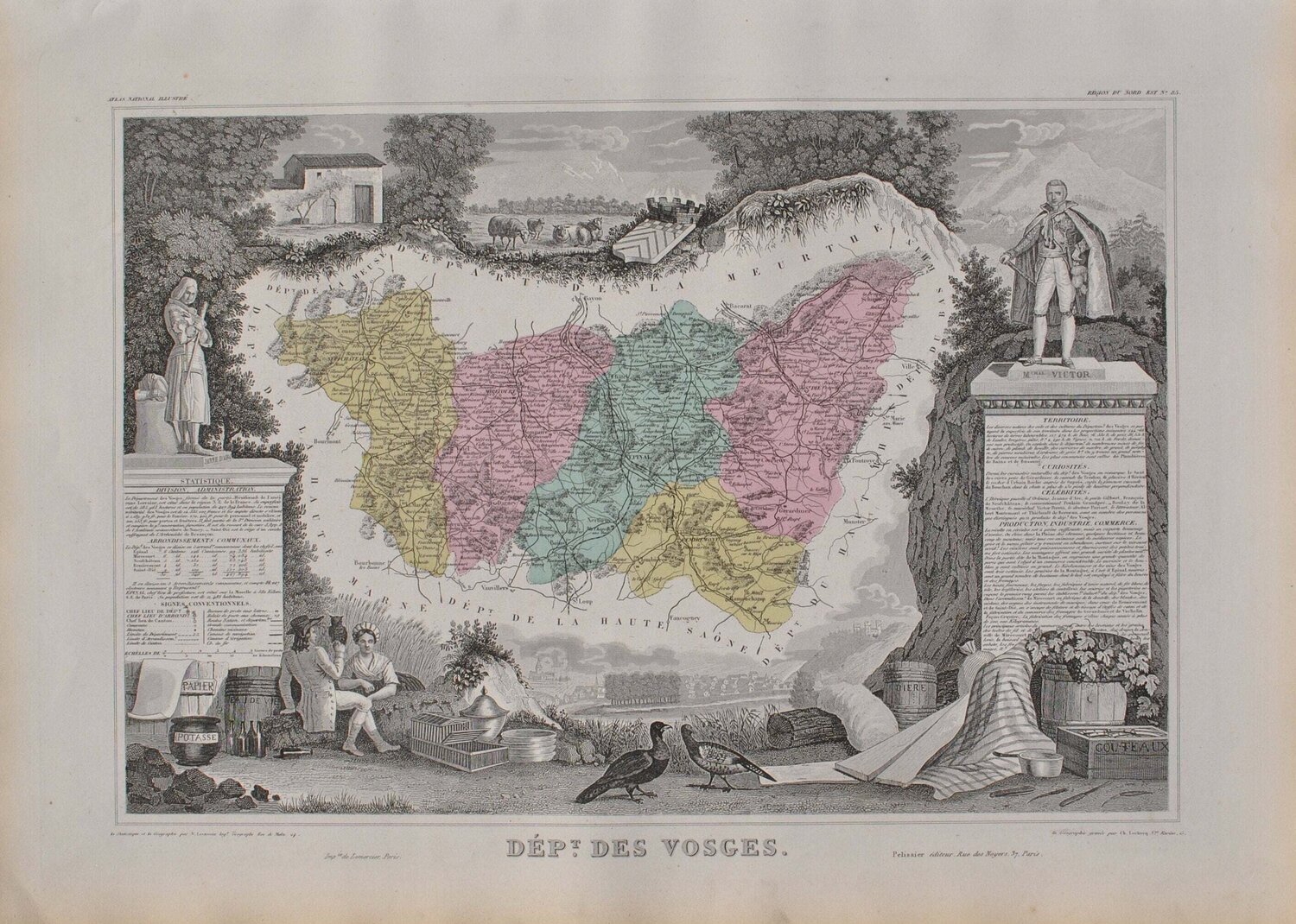 France, Carte ancienne des Vosges, Gravure originale Victor Levasseur Druck zu verkaufen