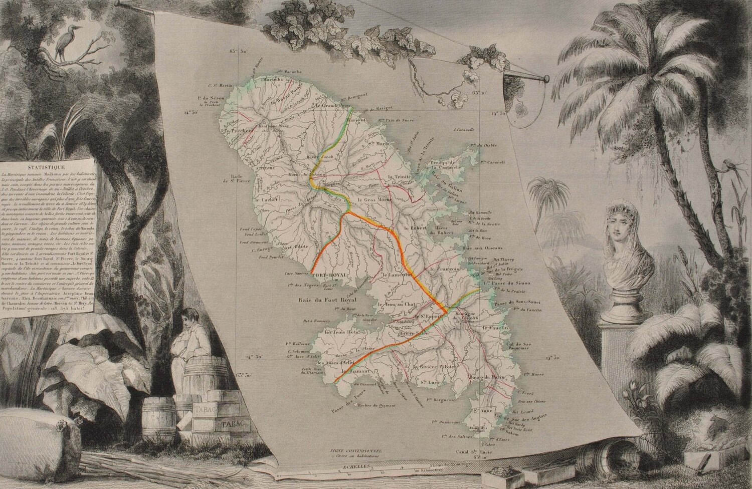 Carte ancienne de la Martinique Victor Levasseur