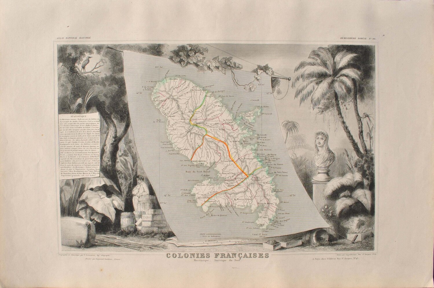 Carte ancienne de la Martinique Victor Levasseur Impresión en venta