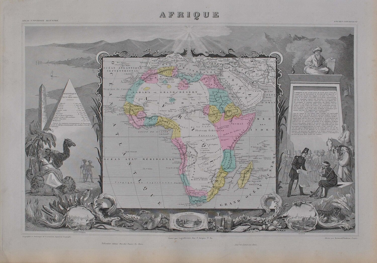 Carte ancienne de l'Afrique, Gravure originale Victor Levasseur Stampa in vendita