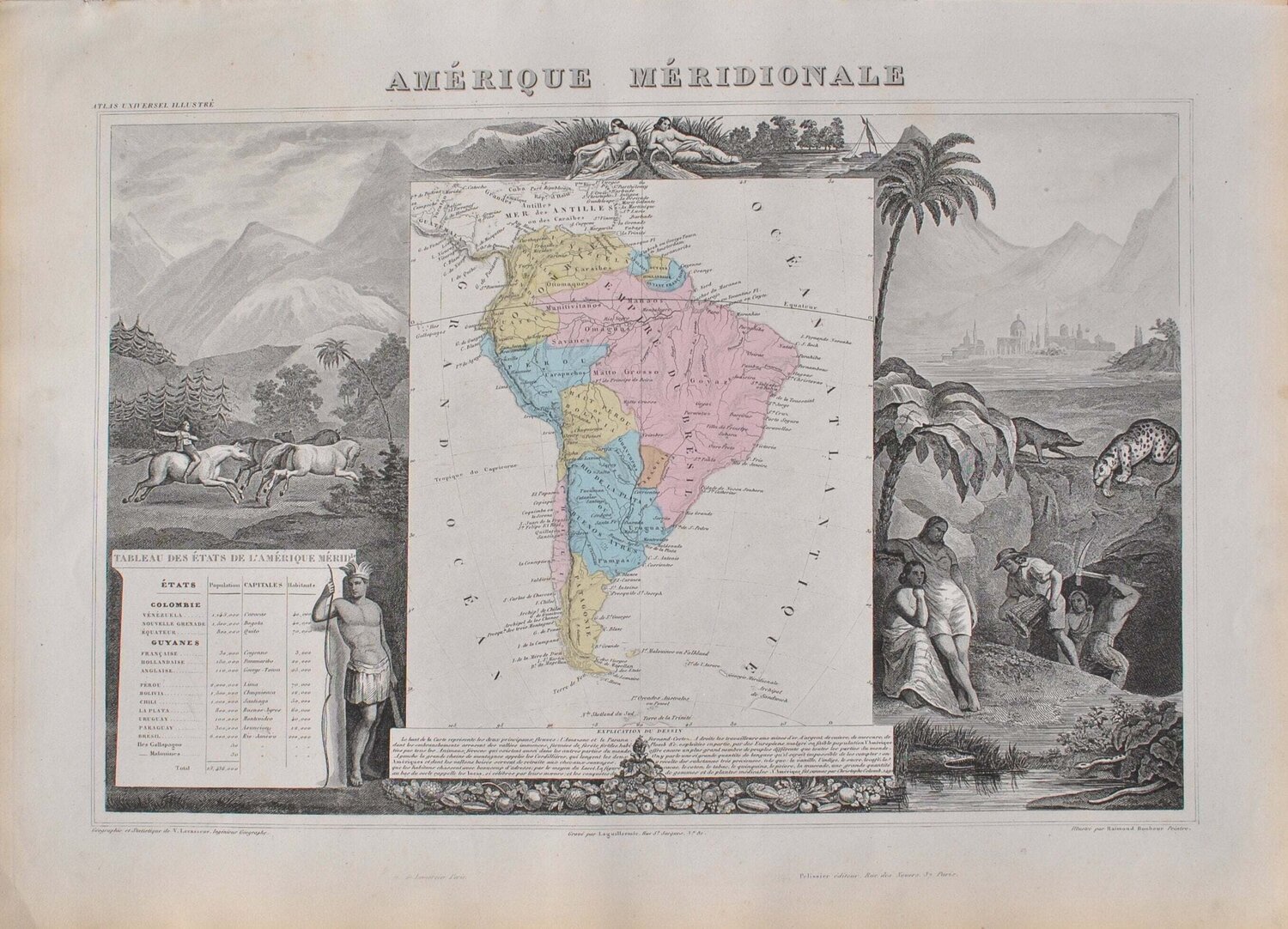 Carte ancienne Amérique Méridionale Victor Levasseur Druck zu verkaufen