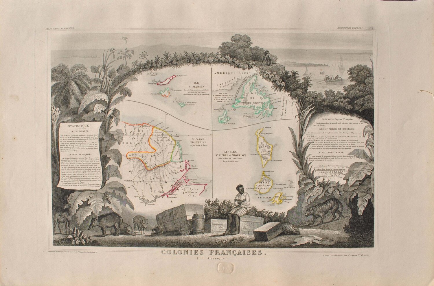 Carte ancienne des Colonies Françaises et de leurs arrondissements, Gravure originale Victor Levasseur Druck zu verkaufen