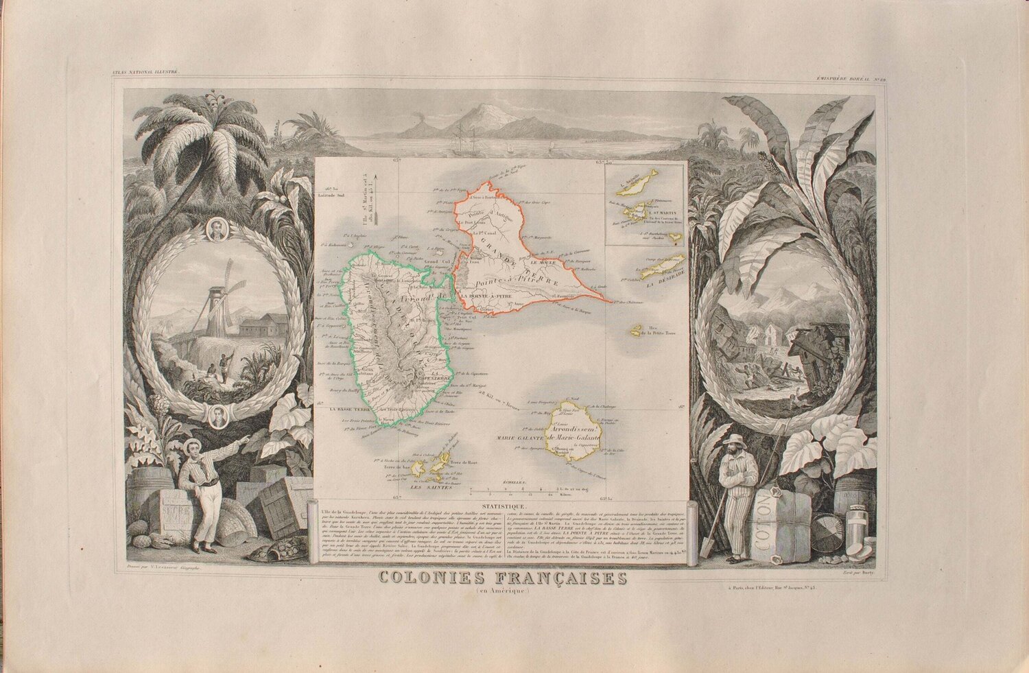 Carte ancienne des Colonies Françaises et de leurs arrondissements, Gravure originale Victor Levasseur Druck zu verkaufen