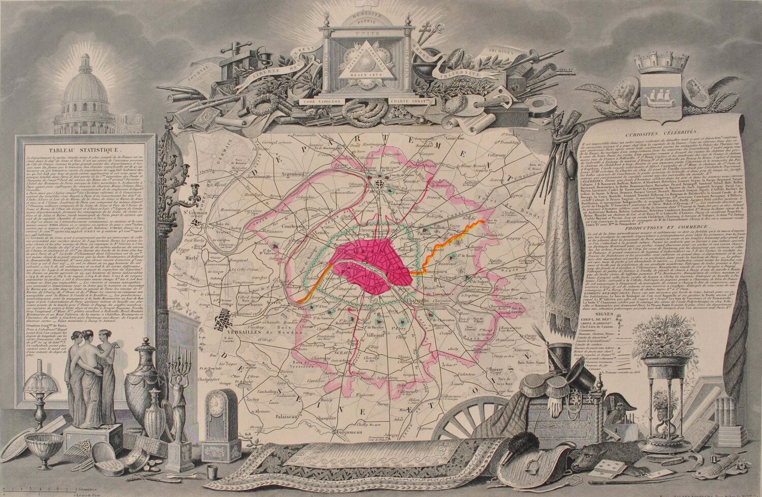 Carte ancienne de la Seine Victor Levasseur