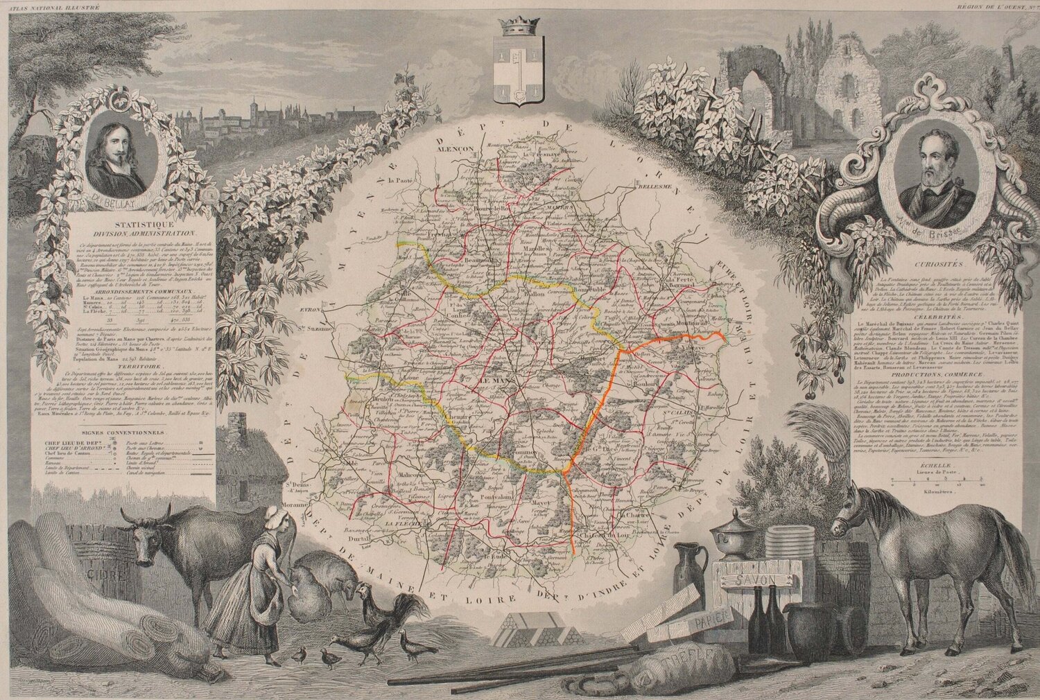 Carte ancienne de la Sarthe Victor Levasseur