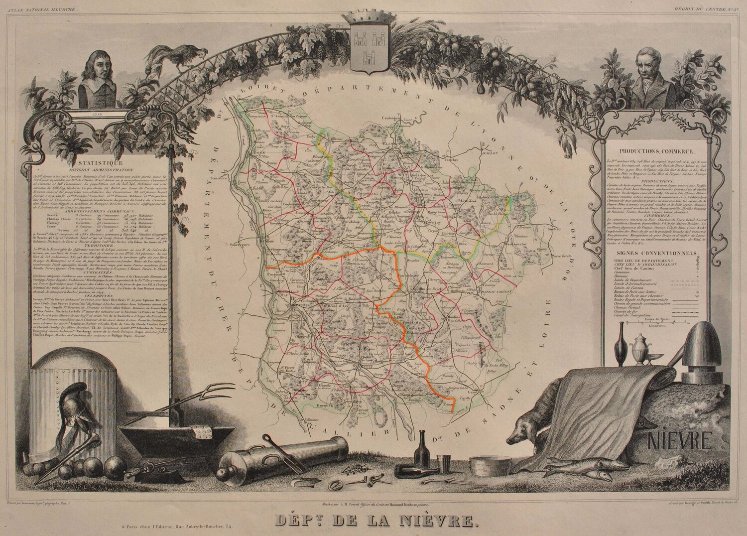 Carte ancienne de la Nièvre Victor Levasseur Druck zu verkaufen