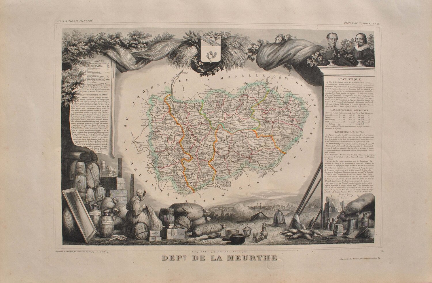 Carte ancienne de la Meurthe et ses arrondissements, Gravure originale Victor Levasseur Impresión en venta