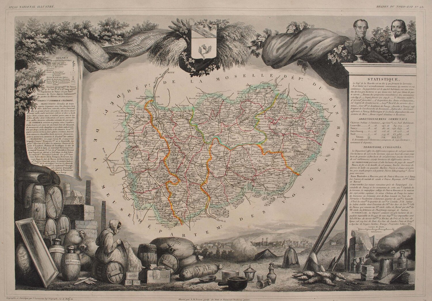 Carte ancienne de la Meurthe Victor Levasseur