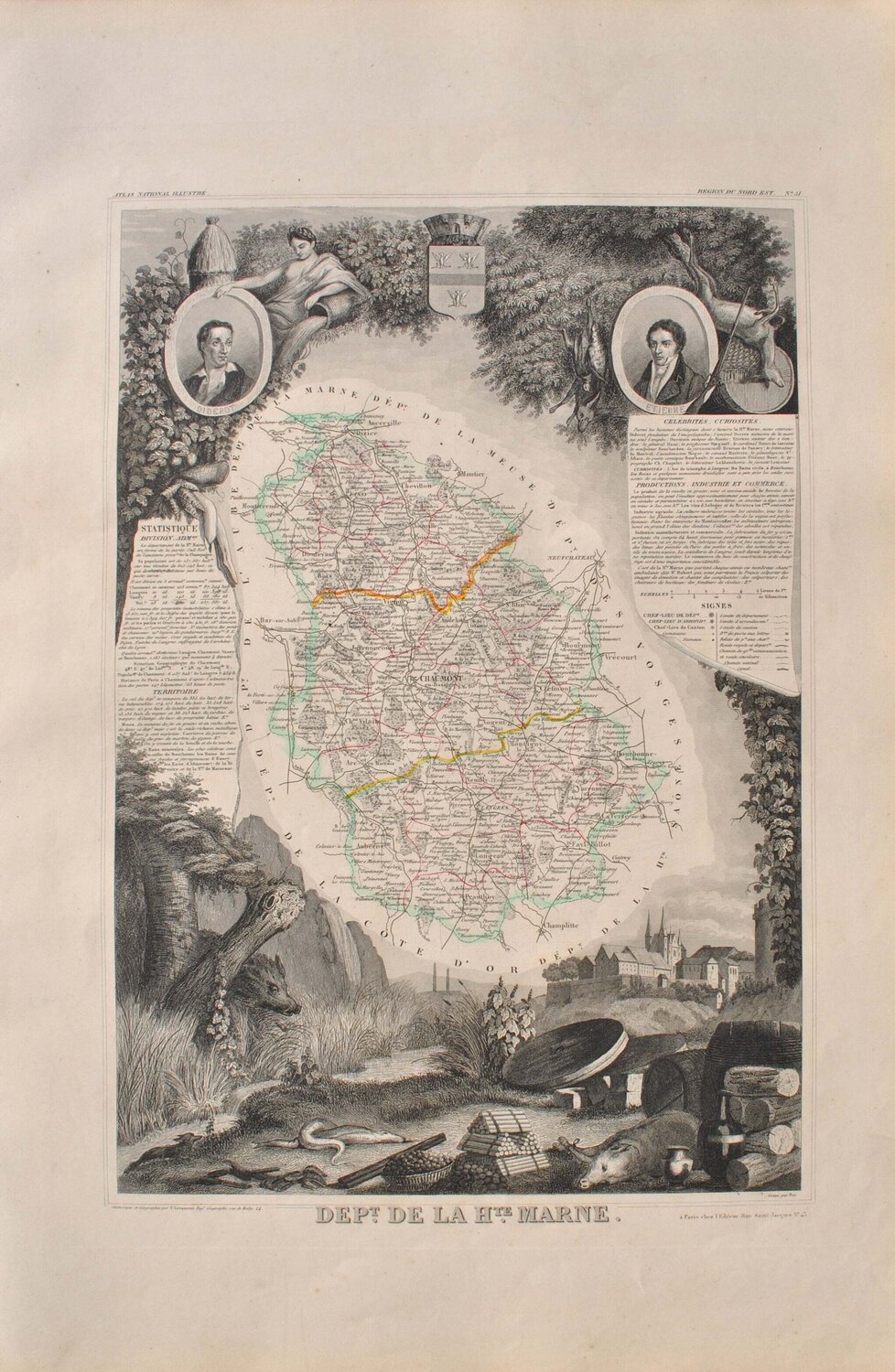 Carte ancienne de la Haute Marne et ses arrondissements, Gravure originale Victor Levasseur Print for sale