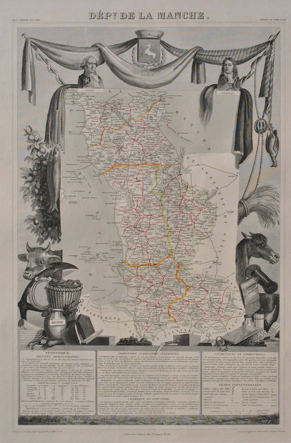Carte ancienne de la Manche Victor Levasseur