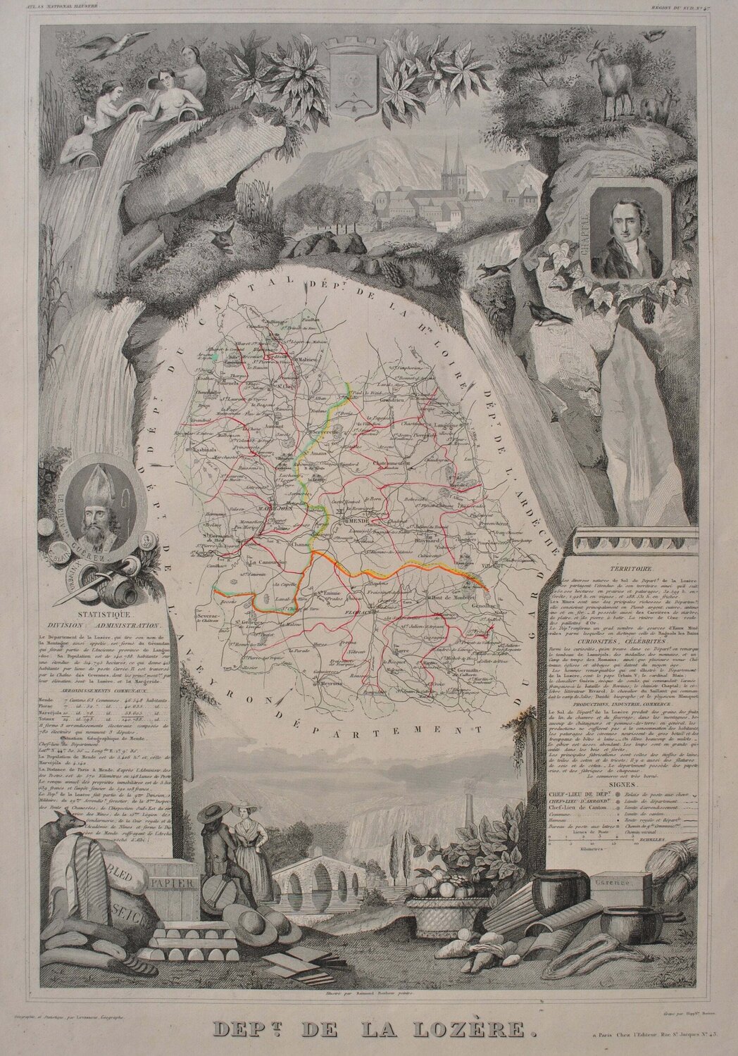 Carte ancienne de la Lozère Victor Levasseur Druck zu verkaufen
