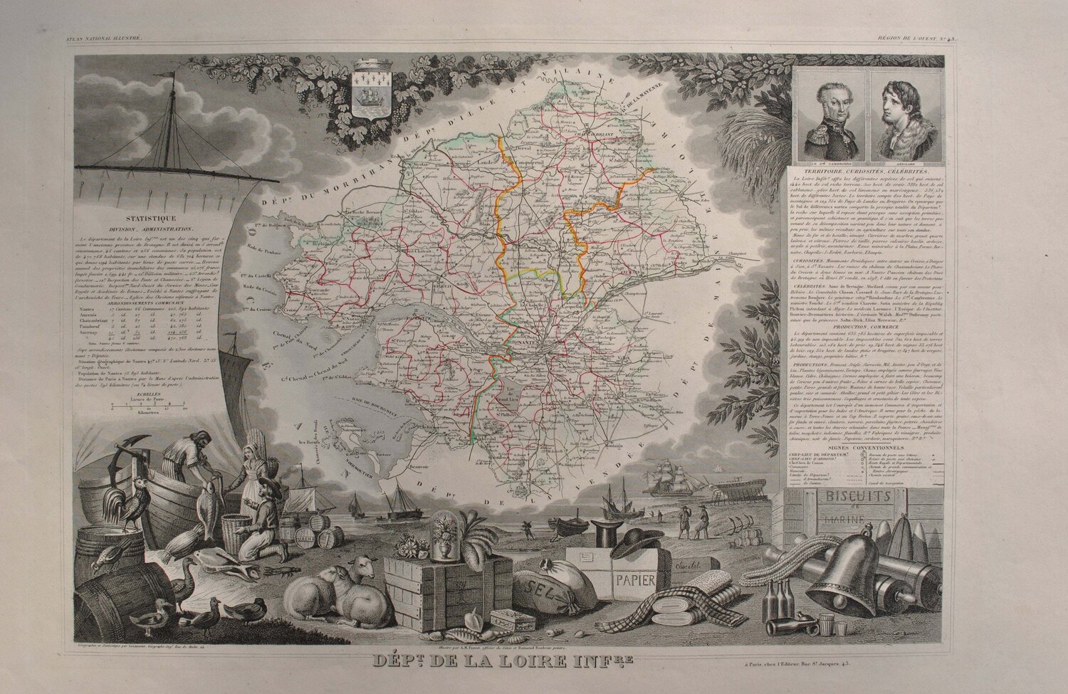 Carte ancienne de la Loire inférieure Victor Levasseur Stampa in vendita