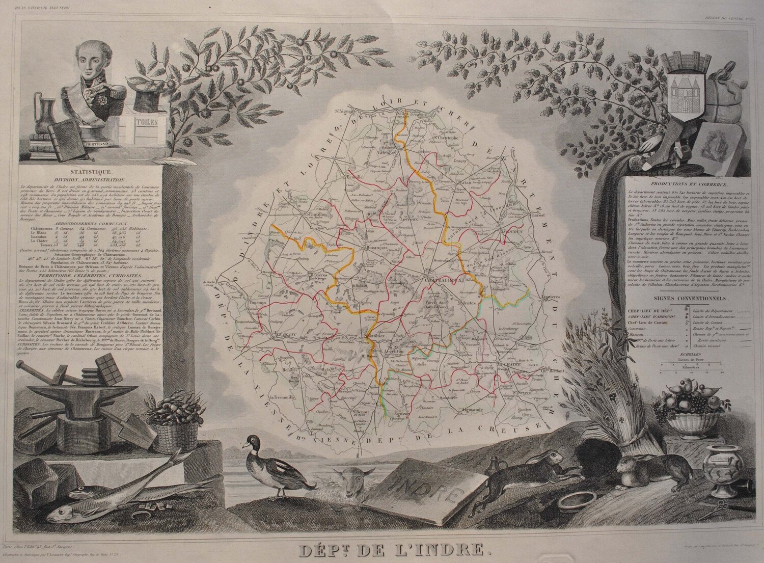 Carte ancienne  de l'Indre Victor Levasseur