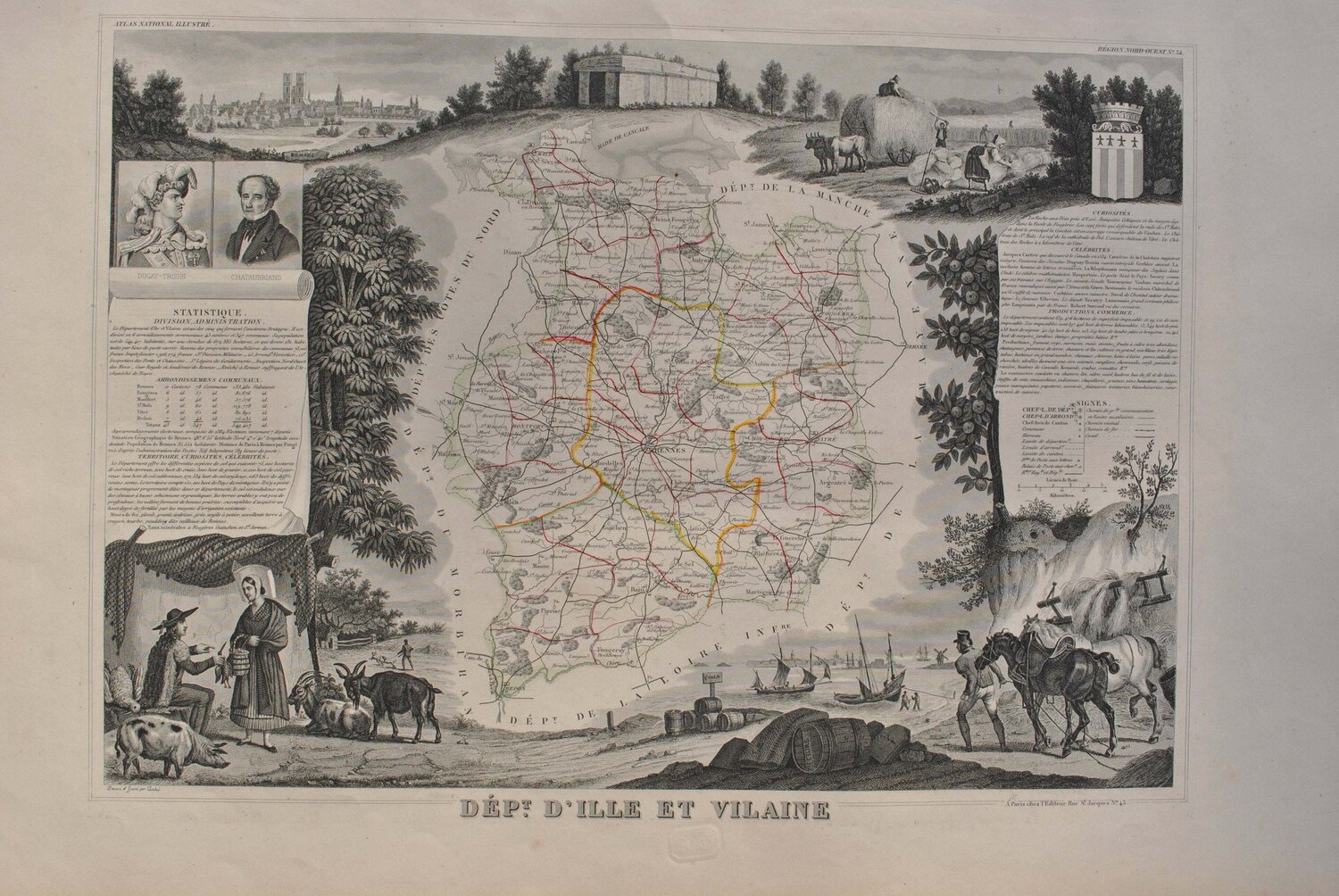 Carte ancienne  de l'Ille et Vilaine Victor Levasseur Druck zu verkaufen