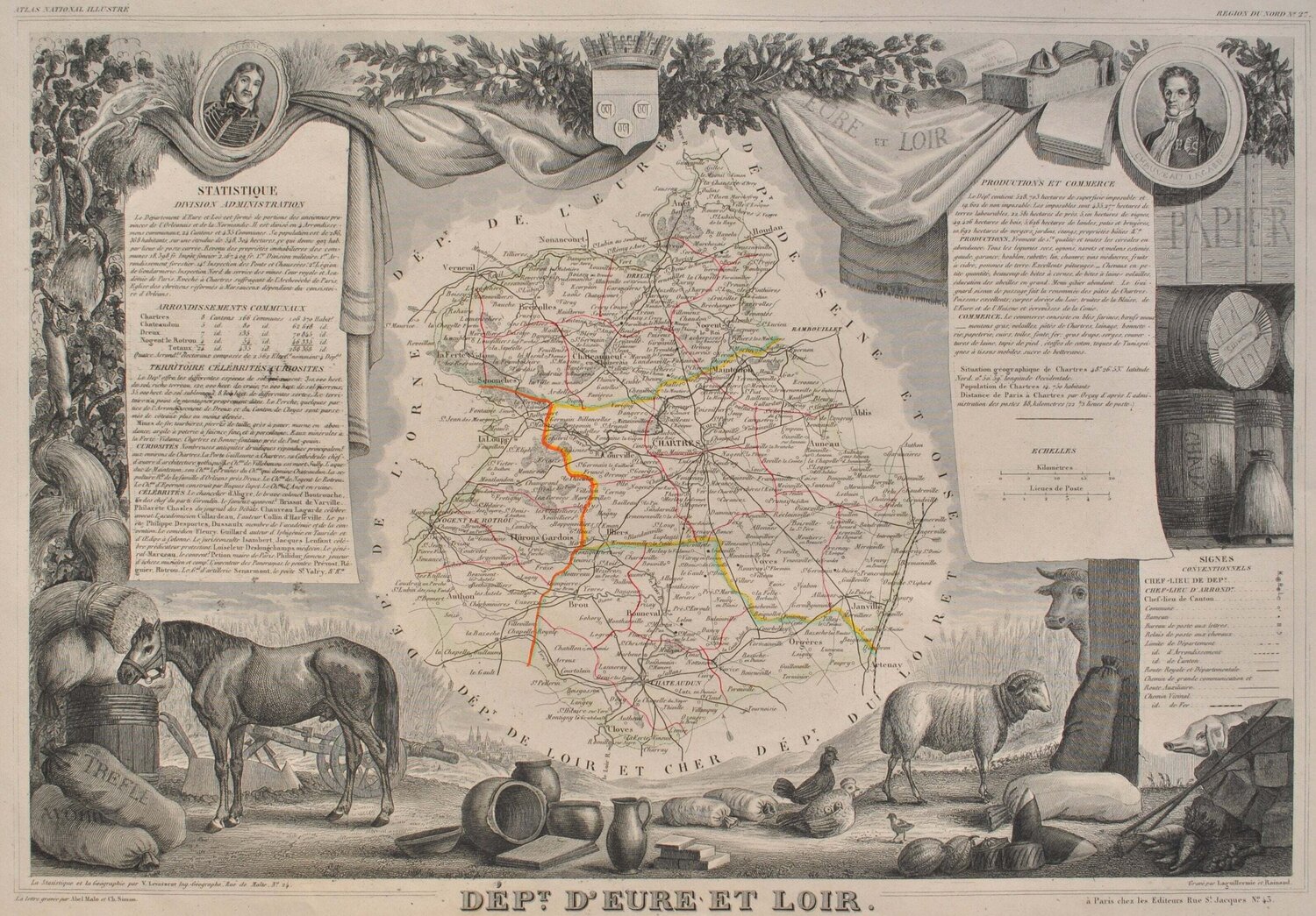 Carte ancienne de l'Eure et Loir Victor Levasseur