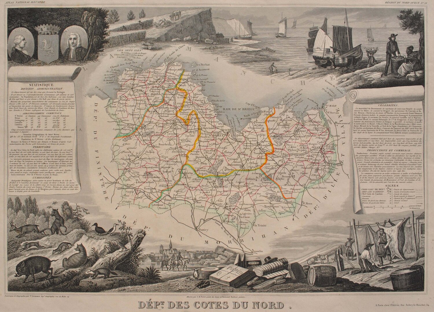 Carte ancienne des Côtes du Nord Victor Levasseur Druck zu verkaufen