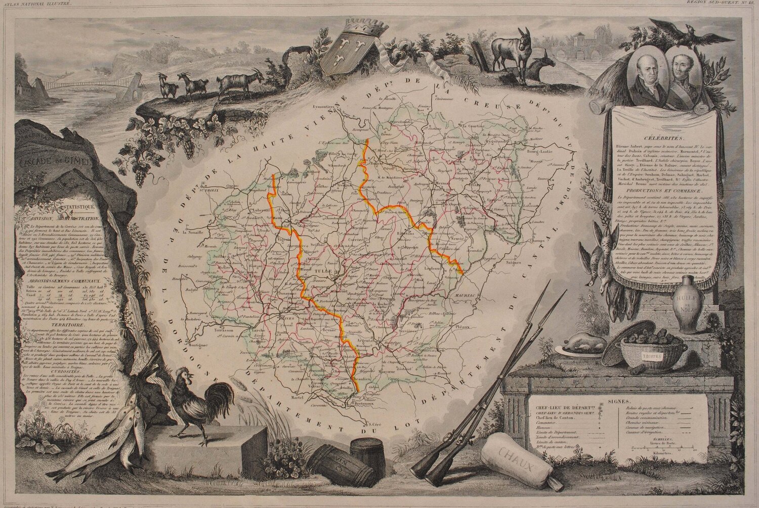 Carte ancienne de la Corrèze Victor Levasseur Druck zu verkaufen