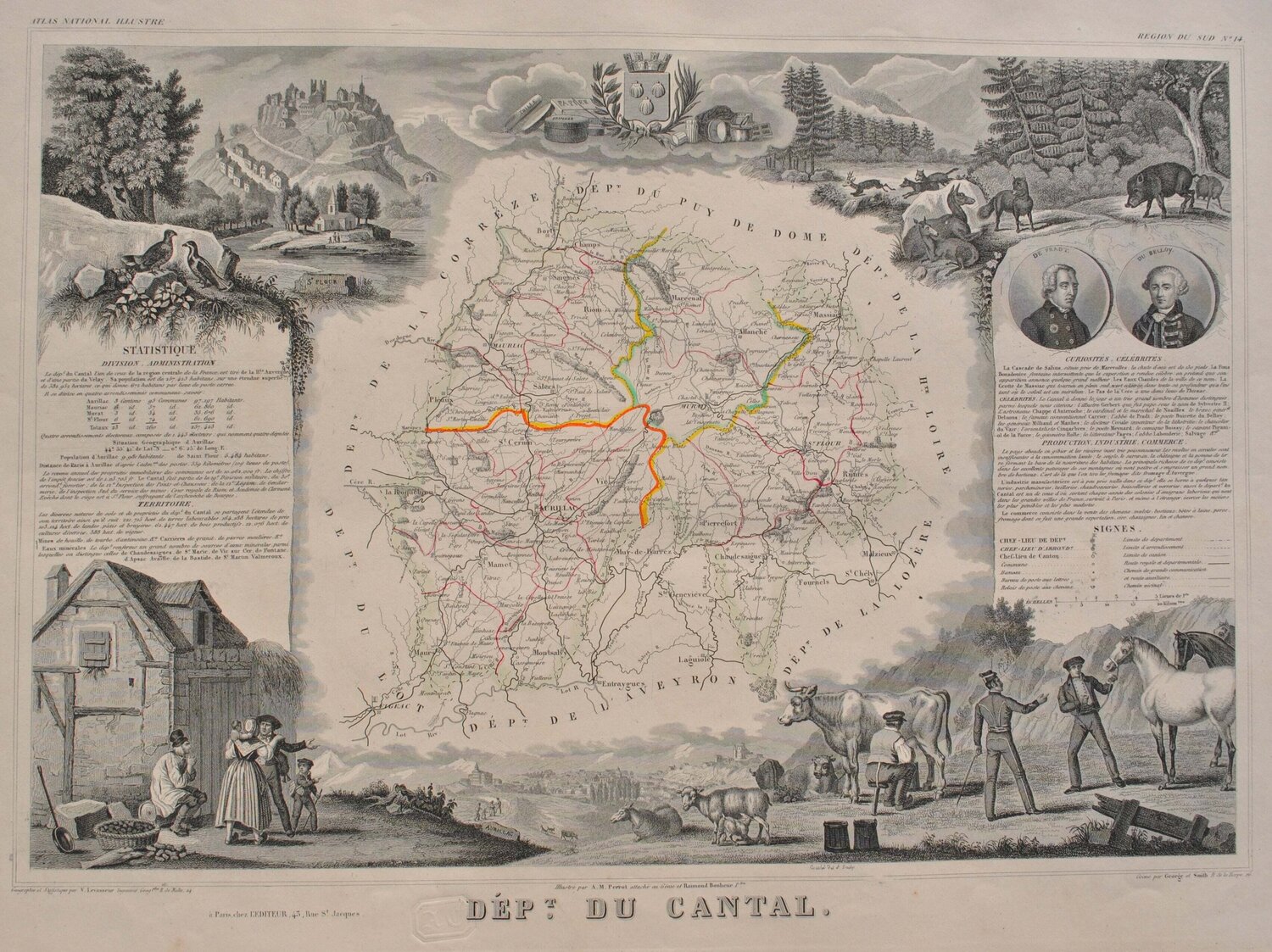 Carte ancienne du Cantal Victor Levasseur