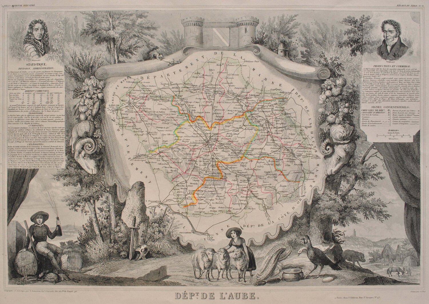 Carte ancienne de l'Aube Victor Levasseur