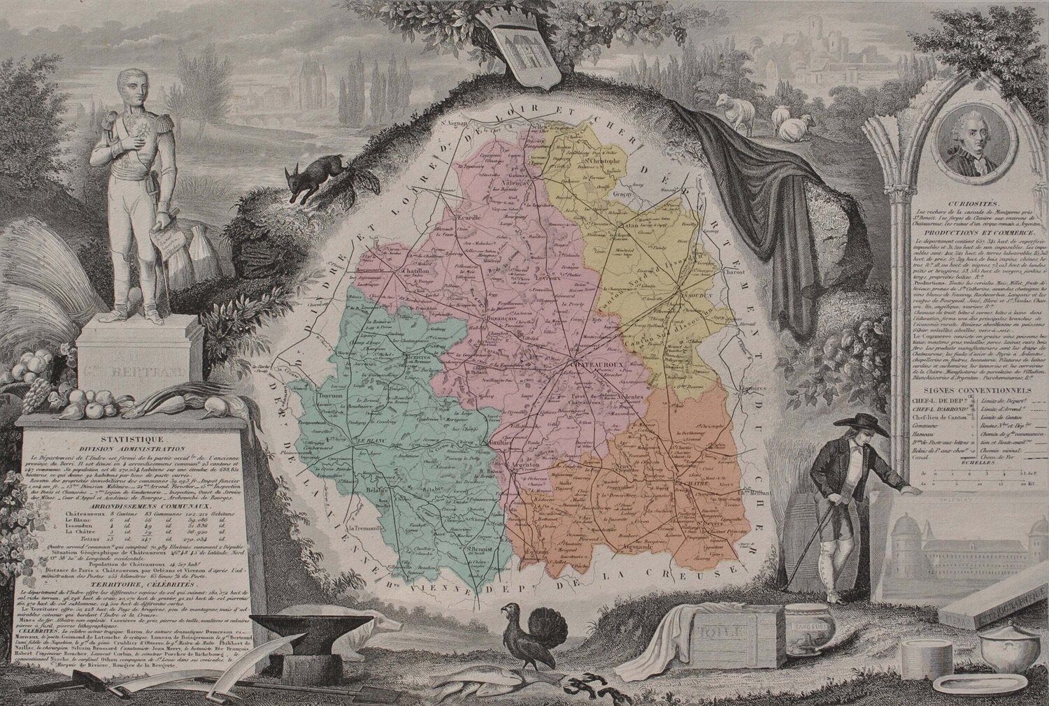 France, Carte ancienne de L'Indre Victor Levasseur Druck zu verkaufen