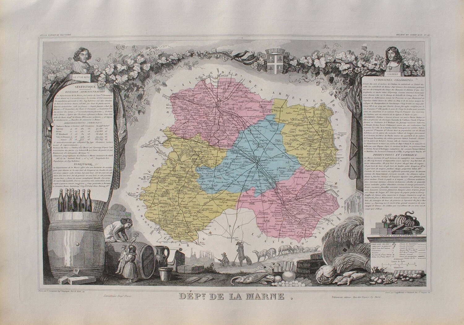 France, Carte ancienne de la Marne, Gravure originale Victor Levasseur Druck zu verkaufen