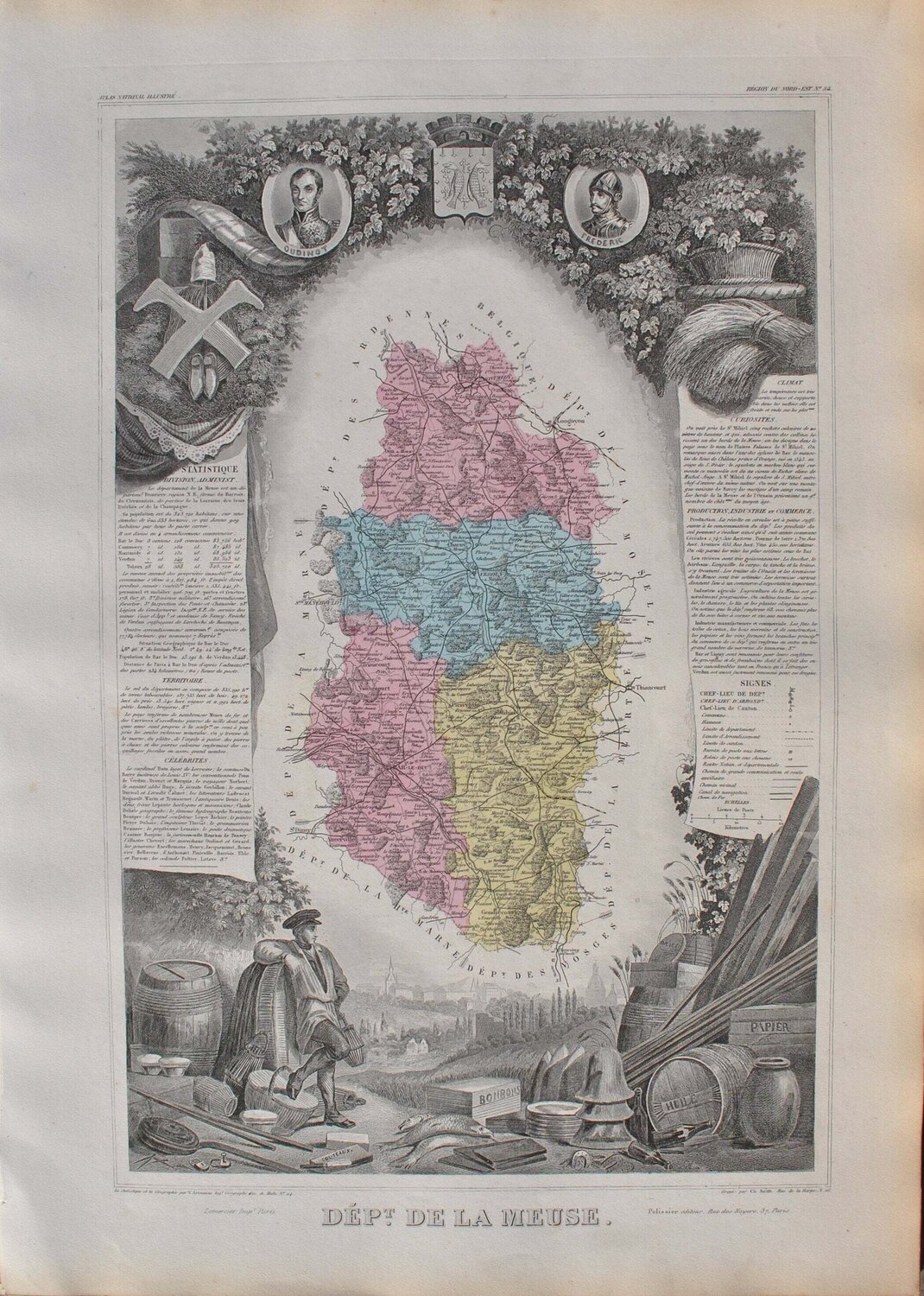 France, Carte ancienne de la Meuse, Gravure originale Victor Levasseur Stampa in vendita
