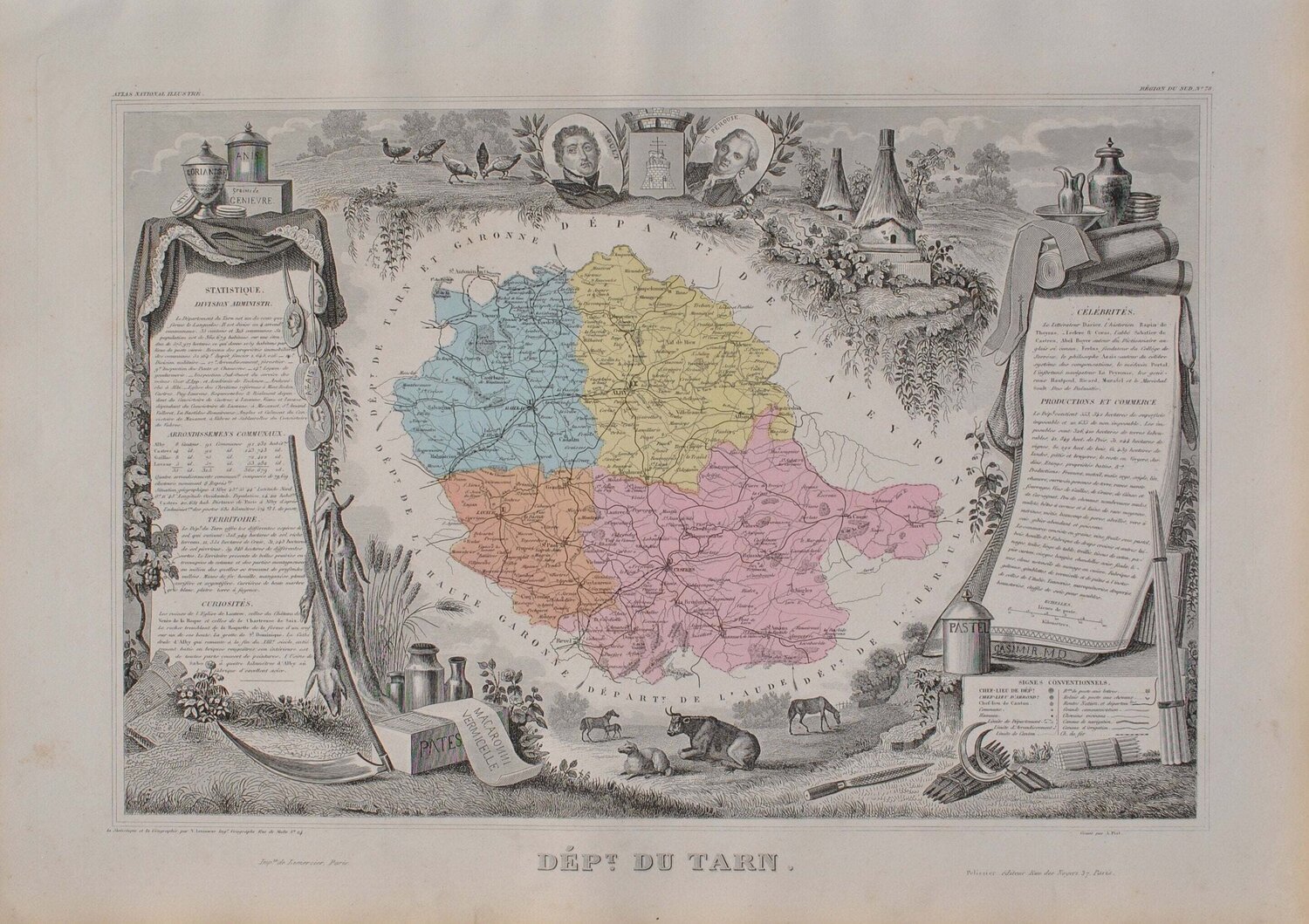 France, Carte ancienne du Tarn, Gravure originale Victor Levasseur Druck zu verkaufen