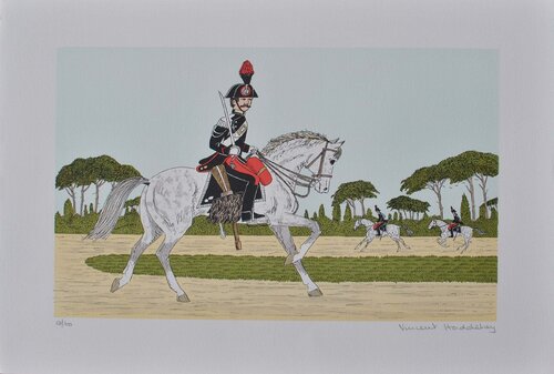 Garde républicain, Lithographie originale signée Vincent Haddelsey