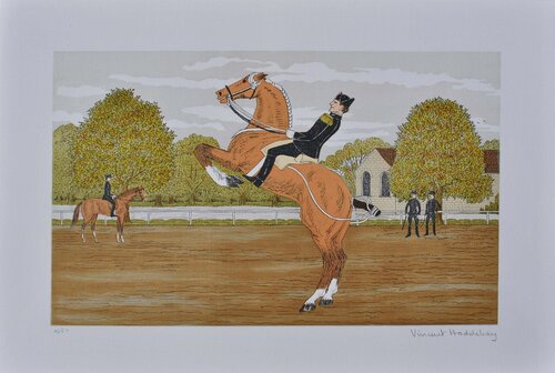Cavalier à Saumur, Lithographie originale signée Vincent Haddelsey
