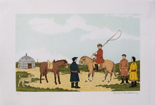 Le cavalier mongol, Lithographie originale signée Vincent Haddelsey