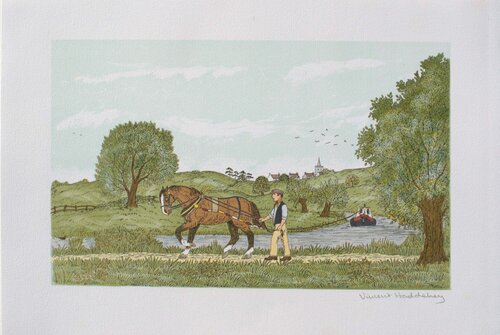 Le chemin de halage, Lithographie originale signée Vincent Haddelsey