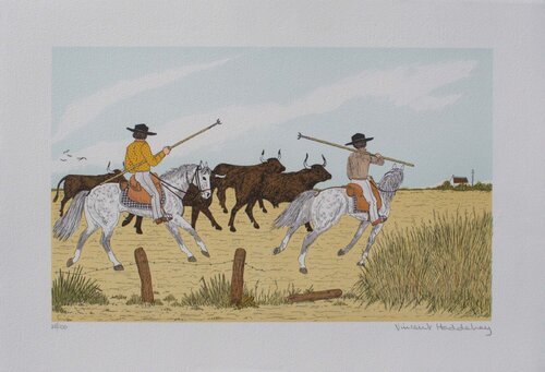 Guardian camarguais, Lithographie originale signée Vincent Haddelsey