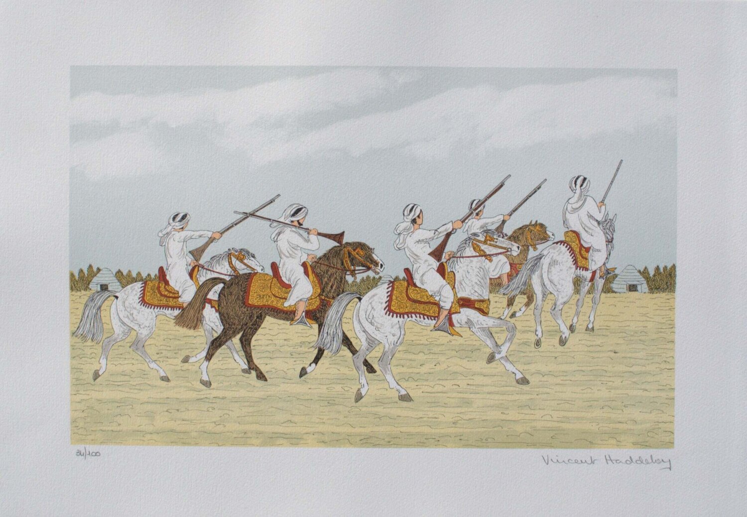 Cavaliers arabes, Lithographie originale signée Vincent Haddelsey Print for sale