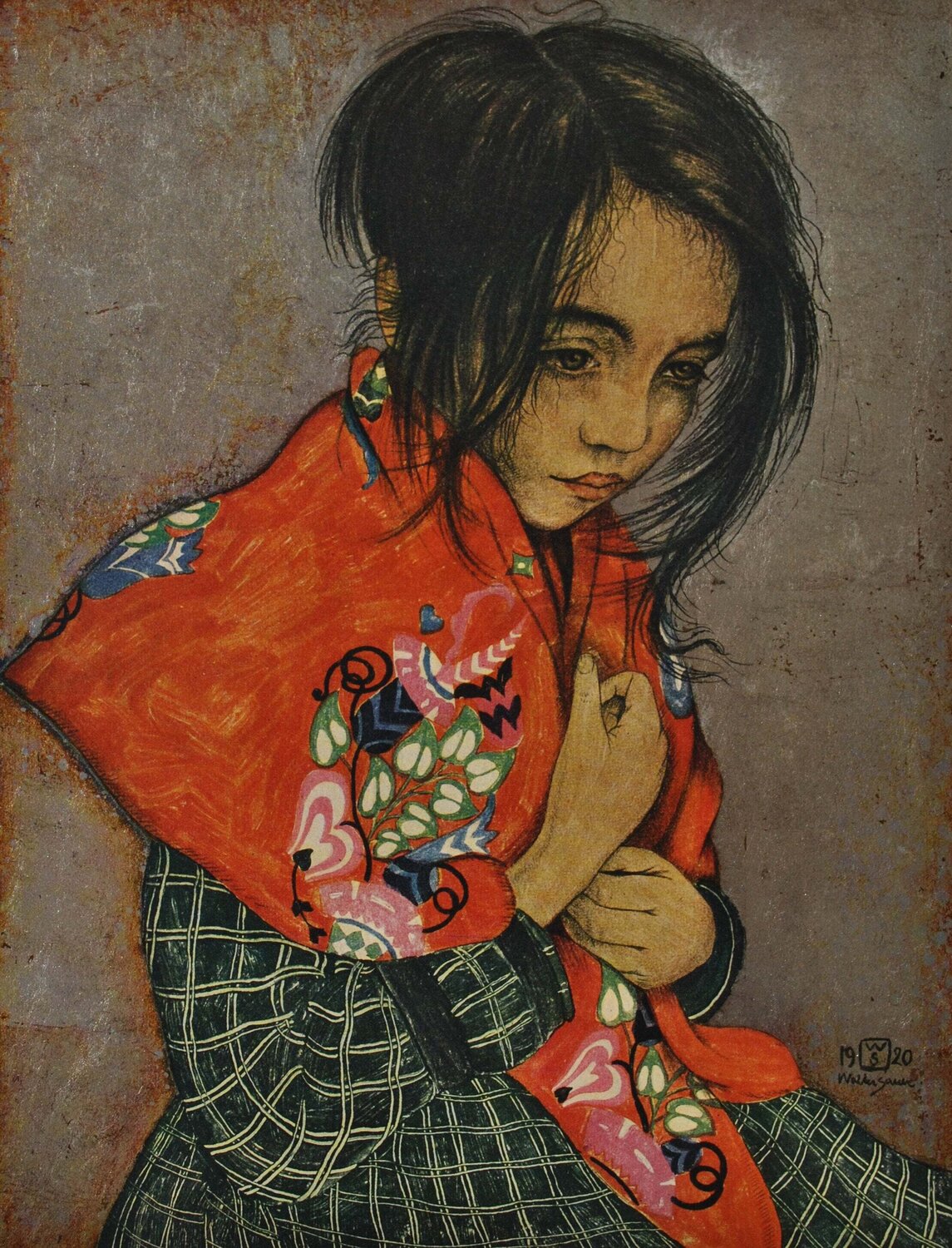 Petite fille au foulard Walter Sauer Druck zu verkaufen