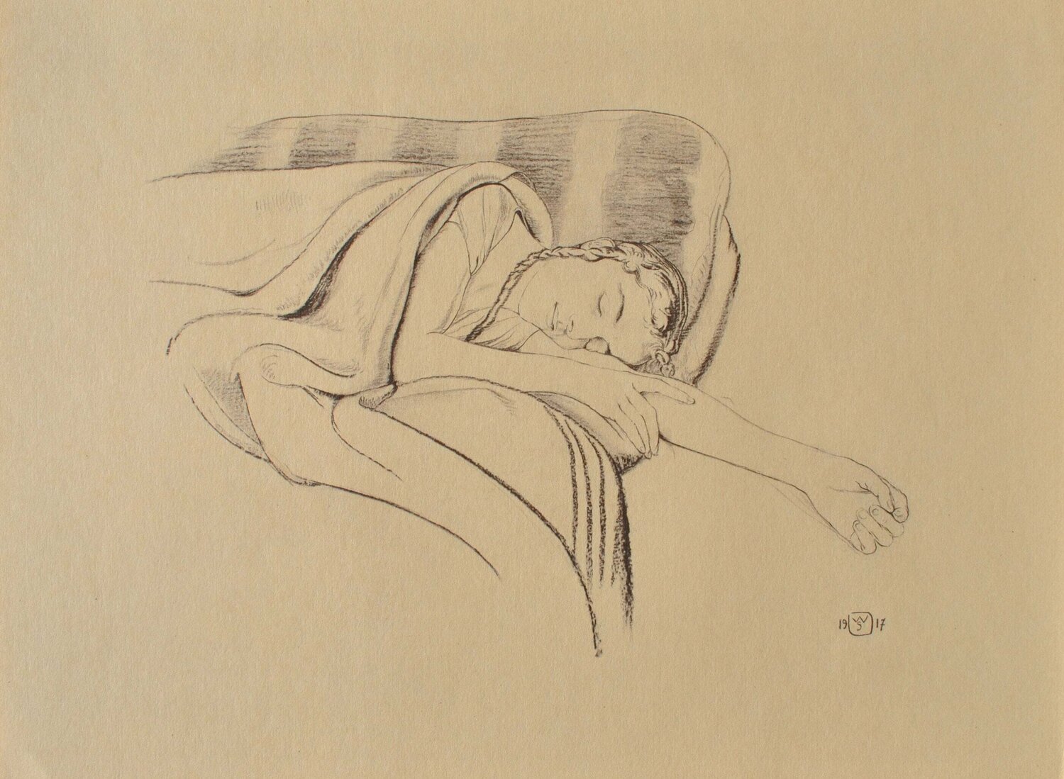 Jeune femme dormant Walter Sauer Afdruk te koop