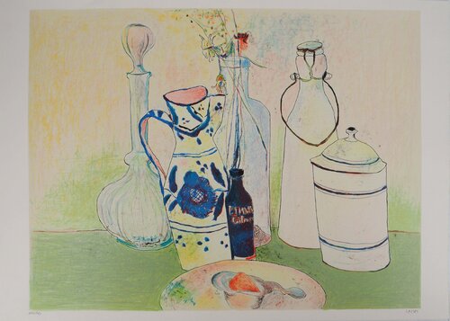 Nature morte aux vases, Lithographie en couleurs originale signée Ximena Cristi