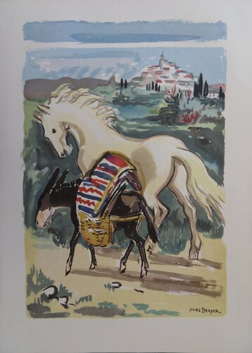 Cheval et âne en Provence, Gravure par Yves Brayer, Édition en vente sur Singulart
