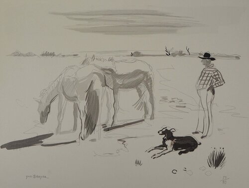 Chevaux et gardien en Camargue de Yves Brayer, Impresión a la venta en Singulart