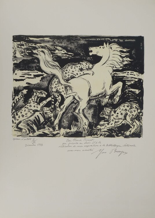 Cheval attaqué par des léopard Yves Brayer