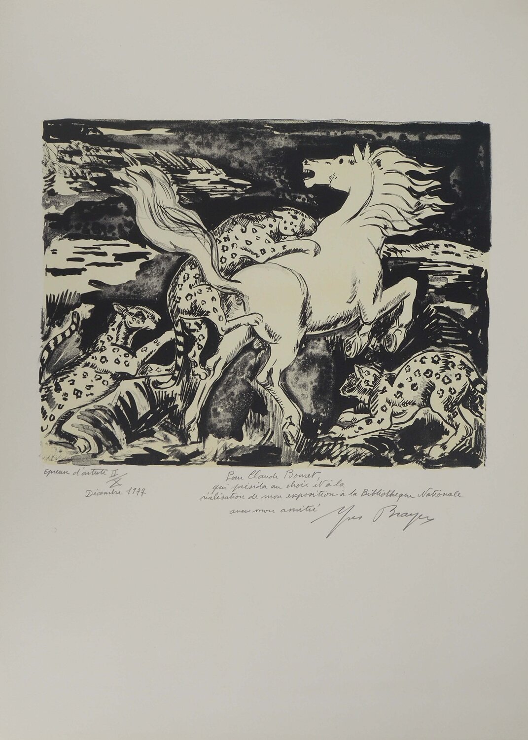 Cheval attaqué par des léopard Yves Brayer
