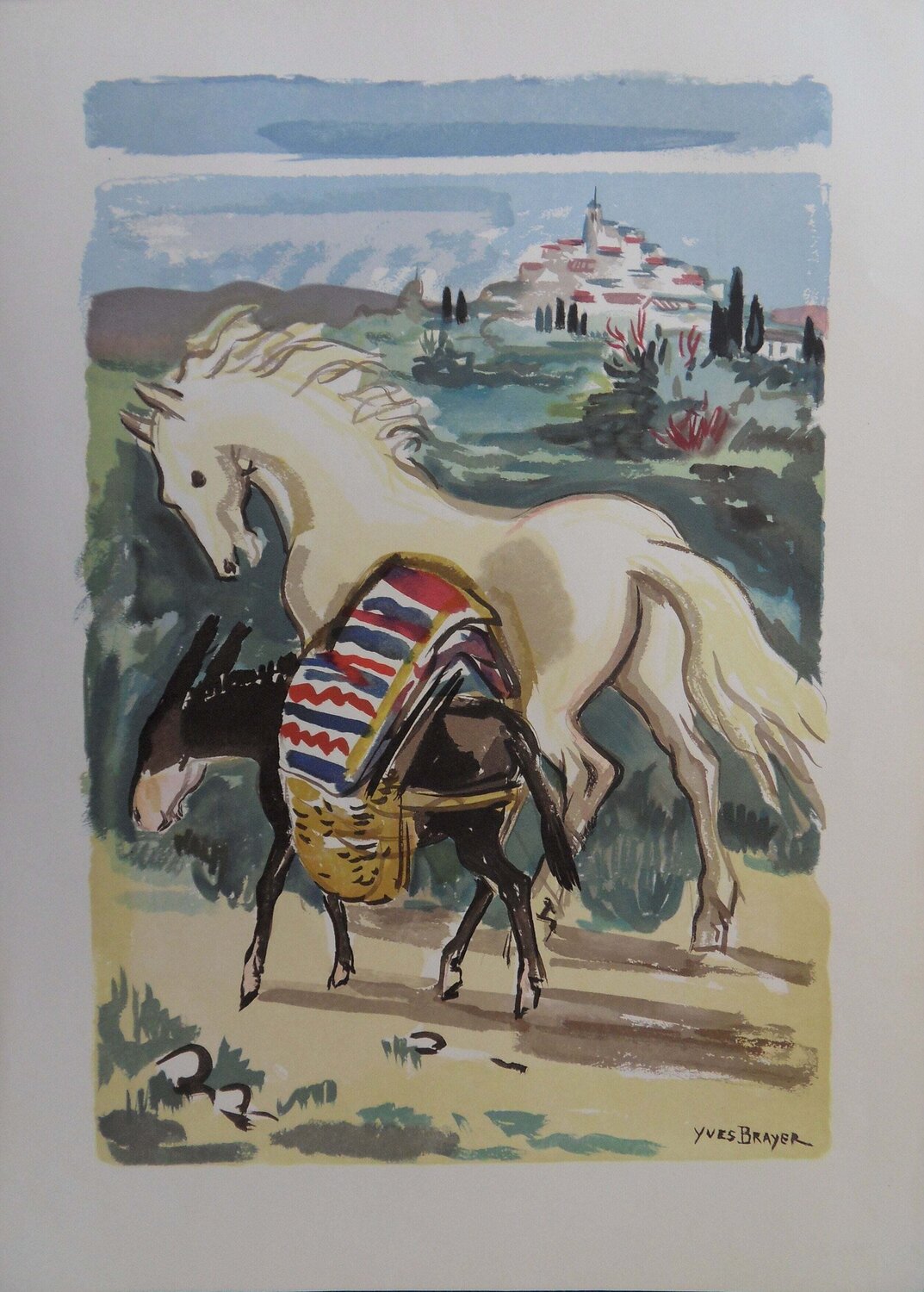 Cheval et âne en Provence, Gravure Yves Brayer Print for sale