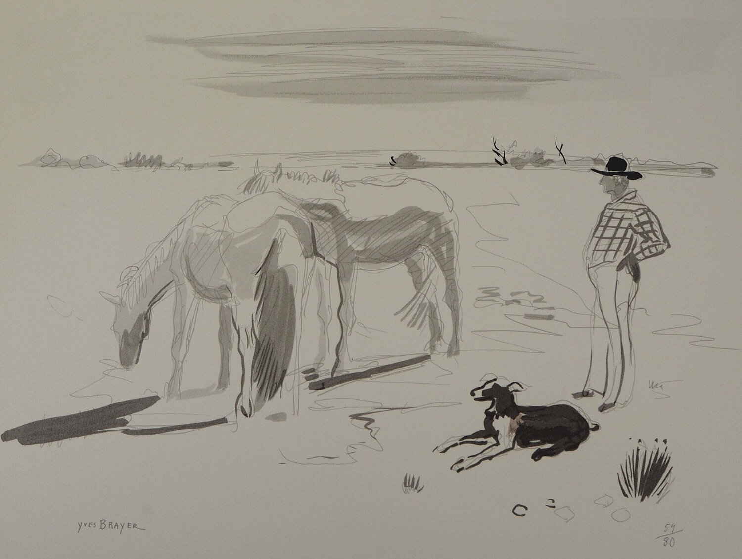 Chevaux et gardien en Camargue Yves Brayer Druck zu verkaufen