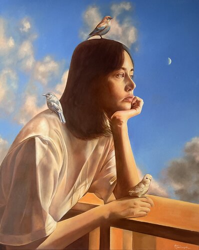 The bird girl van Anna JENDRZEJAK, Schilderij te koop op Singulart