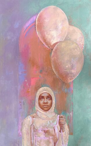 The girl with balloons van Anna JENDRZEJAK, Schilderij te koop op Singulart