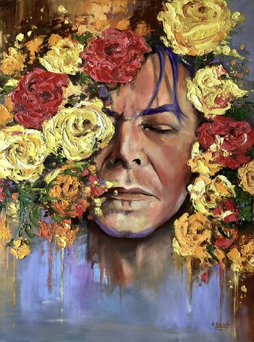 Blooming Stardust: David Bowie's Flora Mask by Eva Bazhenova, Painting for Sale on Singulart